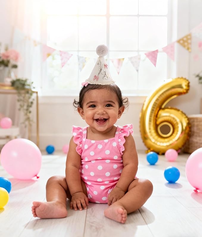 Bow Half Birthday Hat for Her – Pink 1/2 Crown, Half Way to One Bday Baby Girl Party Hat Decor, Cake Smash Outfit