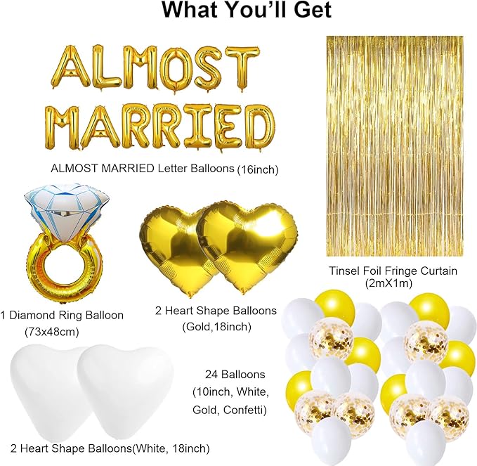 Wedding Rehearsal Dinner Decorations, Almost Married Balloons Backdrop, Wedding Rehearsal Decorations, Engagement Bridal Shower Bachelorette Party Decor Supplies Favors