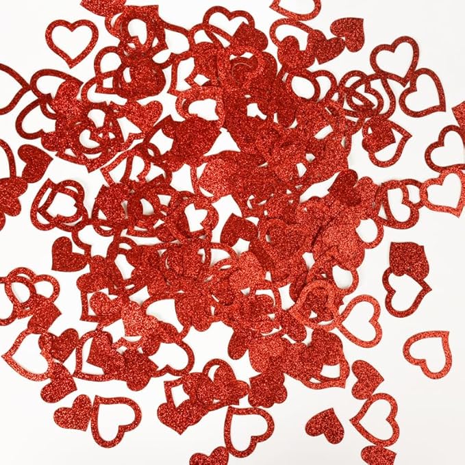 100Pcs Valentine's Day Paper Confetti Glitter Red Heart Valentine's Day Wedding Birthday Baby Shower Party Favors Love Theme Table Scatter Decorations Supplies