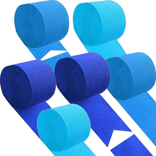Blue Crepe Paper 6 Pcs Streamers for Party Decorations, Birthday Wedding DIY Crafts, Gift Wrapping Supplies