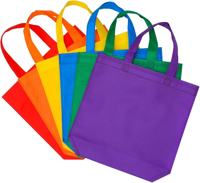 Aneco 24 Pack Party Non-Woven Gift Bags Reusable Tote Bags in Bulk Rainbow Goody Bag with Handles for Birthday Party Supplies
