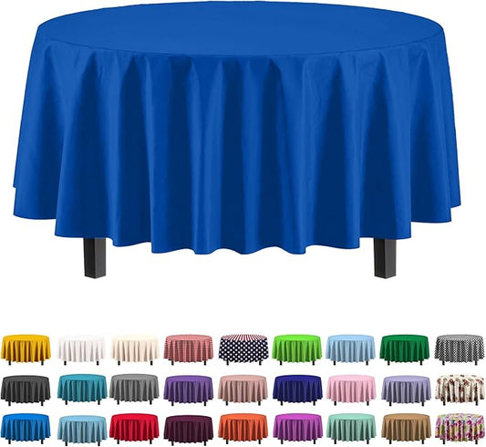 Exquisite 6-Pack Round Plastic Tablecloth Disposable 84 Inch, Heavy Duty Waterproof Table Cover for Party, Wedding, Birthday, BBQ - Covers 72 Inch Round Tables - Dark Blue