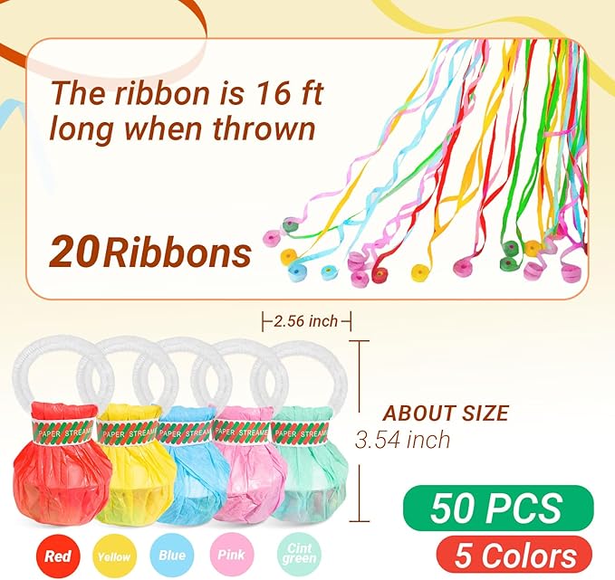 100 Pcs Hand Throw Streamers, Colorful Confetti Poppers with No Mess Streamers,Graduation Birthday & Engagement Party Favors Supplies