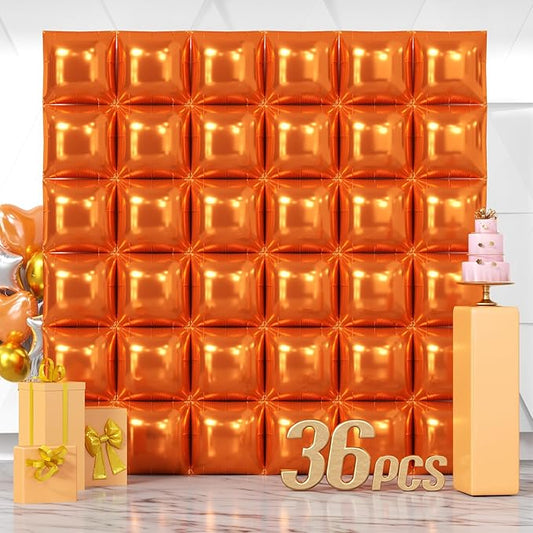 NISOCY 36PCS Orange Square Foil Balloons Wall Backdrop Double Sided Orange Balloon Tunnel Arch Kit for Birthday Graduation Wedding Halloween Thanksgiving Baby Shower Party Decorations