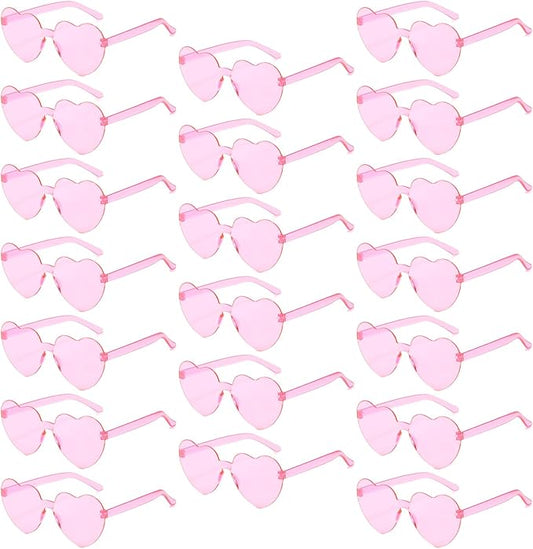 20 Pack Heart Sunglasses for Women Candy Transparent Rimless Bulk Heart Shaped Glasses for Bachelorette Party Favors