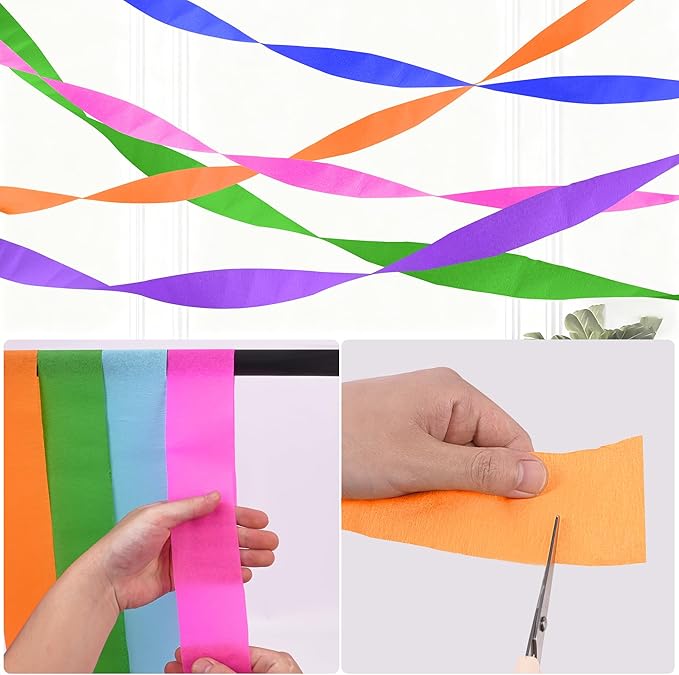 Oubest 12 Rolls Crepe Paper Streamers Party Decorations for Birthday, Wedding, Graduation, Halloween, Christmas, 2.2 inch Wide Colorful Party Streamers Doorway, Wall, Backdrops, Ceiling Decor