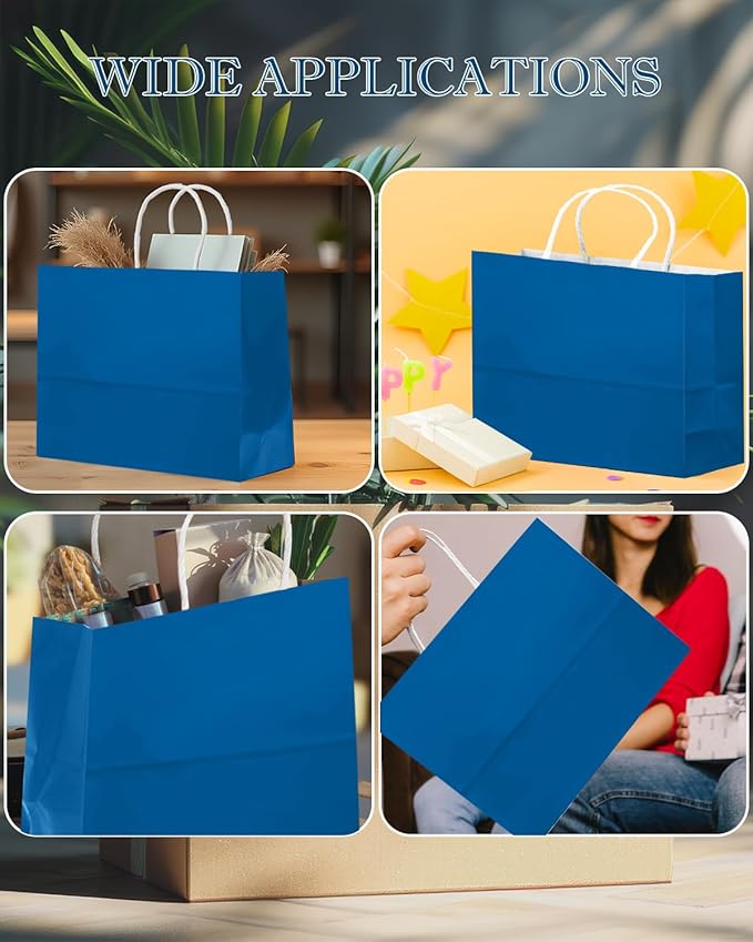 qiqee 24PCS Large Gift Bag with Handles Bulk 13"x4.5"x10" Gift Bags Cyan Bags Multiple Uses (32x11x25cm,Wide Large)
