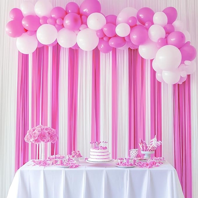 6 Crepe Paper Streamer Rolls, 492ft Pack of 6 Pink & White Streamers for Party Decorations, Birthday & Wedding Decoration (1.8 inch x 82 ft/Roll)