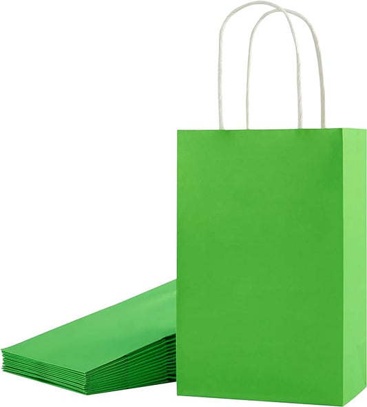 SUNCOLOR 24-Pack Green Gift Bags with Handles, 7.9 x 5.12 x 3.15 Inch Kraft Paper Party Favor Bags for Christmas St Patrick Day Birthday Easter