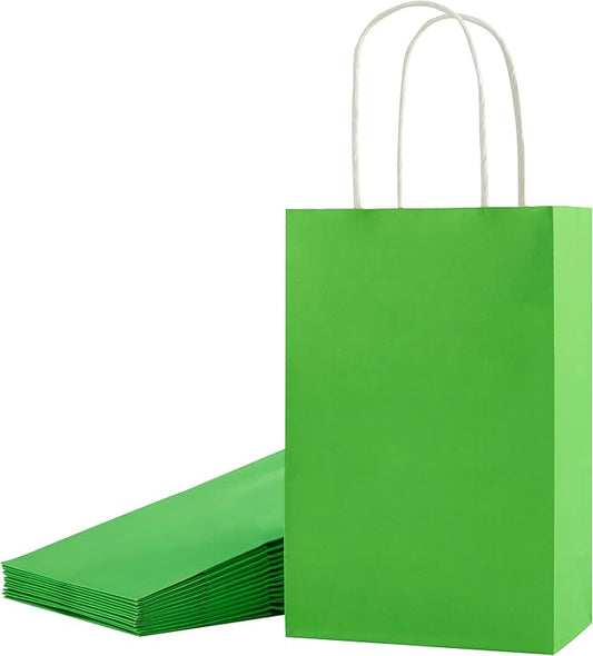 SUNCOLOR 12-Pack Green Gift Bags with Handles, 7.9 x 5.12 x 3.15 Inches Recyclable Paper Party Favor Bags for Birthday, Christmas, Easter, St. Patrick's Day
