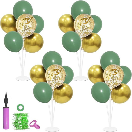ZJDHPTY Green and Gold Party Decorations, 4 Set Balloon Stand with Pump and Green Gold Balloons for Woodland Baby Shower Birthday St. Patrick's Day Wedding Graduation Bridal Shower Party Supplies