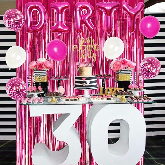 30th Birthday Party Decorations for Her Hot Pink Dirty Thirty Banner Balloon Dirty 30 Sash Cake Topper for 30 Years Old Birthday Party Supplies