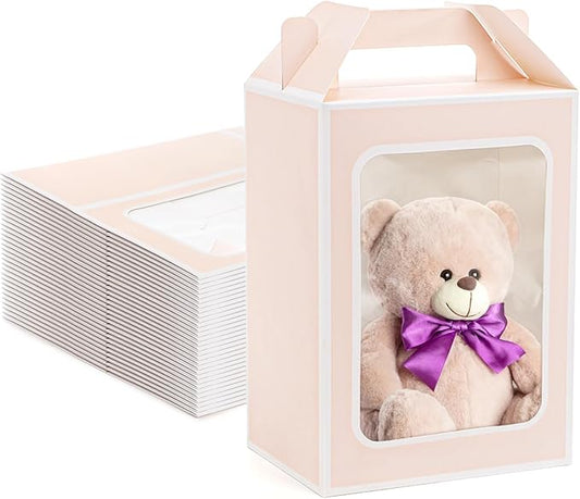 Tosnail 30-Pack Pink Gift Bags with Window, 9.8 Inches Tall Clear Favor Boxes, See Through Bag for Gifts, Party Favors, Weddings, Bridal Shower