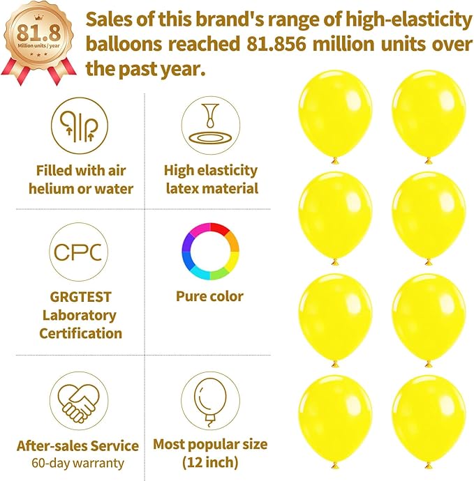110pcs Yellow Balloons 12 Inch,Yellow Latex Balloons for Birthday Party Baby Shower Wedding(with 2 Ribbons).
