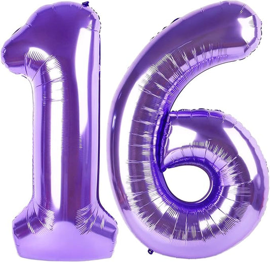 Numbers Balloons 40 Inch Purple, 16th Birthday Decorations for 1 6 16 61, Large Foil Sweet 16 Balloons Number for Wedding Memorial Day's Photo Shoot Decoration