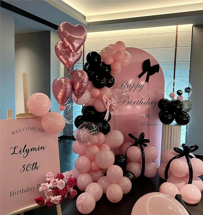 Pink Black Balloon Garland 138 PCS 18In 10In 5In Latex Balloons Arch Kit for Bachelorette Bridal Shower Baby Shower Birthday Graduation Anniversary Party Decors (Pink Black)