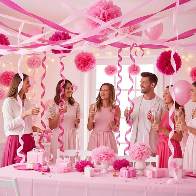 CC wonderland zone 6 Rolls Pink Crepe Paper Streamers for Baby Shower Wedding Engagement Girl Birthday Party Decorations