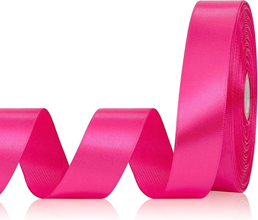 Hot Pink Ribbon 1 Inch 60 Yards, Versatile Hot Pink Satin Ribbon for Flower Bouquet, Graduation Lei, Crafts, Gift Wrapping, Baby Shower, DIY Bows and Wedding Decor