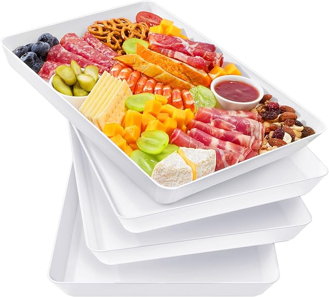 Lifewit Serving Tray for Party Supplies, Reusable Serving Platter for Catering, Snack, Fruit, Charcuterie, Appetizer, Plastic Food Trays, Hosting Essentials, BPA Free, 4 Pcs, Extra Large(16" x 12")