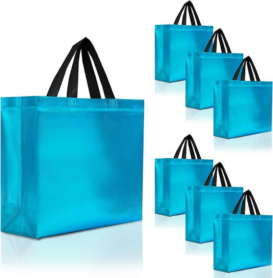 Nush Nush Aqua Blue Gift Bags Large Size – Set of 30 Shiny Light Blue Gift Bags With Handles Bulk - Reusable Goodie Bag for Birthday Party Favors, Weddings, Business, Corporate Events – 13Wx5Dx11H