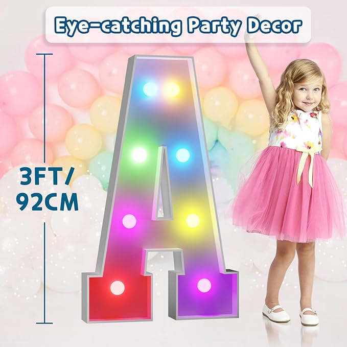 imprsv 3FT Colorful Marquee Letters A, 18 Colors Large Light up Letters Alphabet Sign with Remote, Big Marry Me Sign, Birthday Party Decorations Anniversary Wedding Decoration