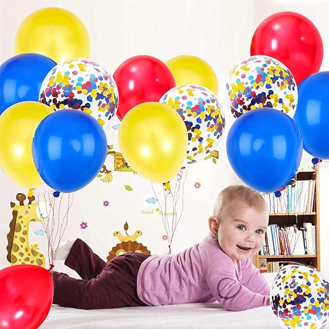 Royal Blue, Red, Yellow Balloons Set - 12inch Red Yellow Blue Balloon Arch Red Yellow Confetti Balloons for Fiesta Carnival Circus Wedding Birthday Baby Shower Graduation Party Decorations