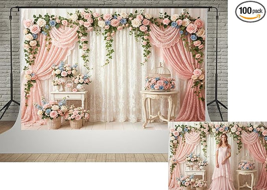 Kate 10x6.5ft Elegant Floral Arch Photography Backdrop with Sheer Lace Curtains for Wedding Photography Photo Background