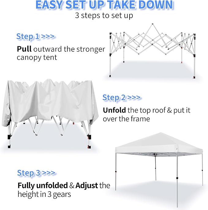 Pop Up Canopy Tent 8X8 FT,Easy Set-up Sade,Instant Shelter w/Canopy Cover,4 Ropes,Adjustable Straight Leg Heights Canopies,Outdoor Patio Tents for Parties,Commercial,White