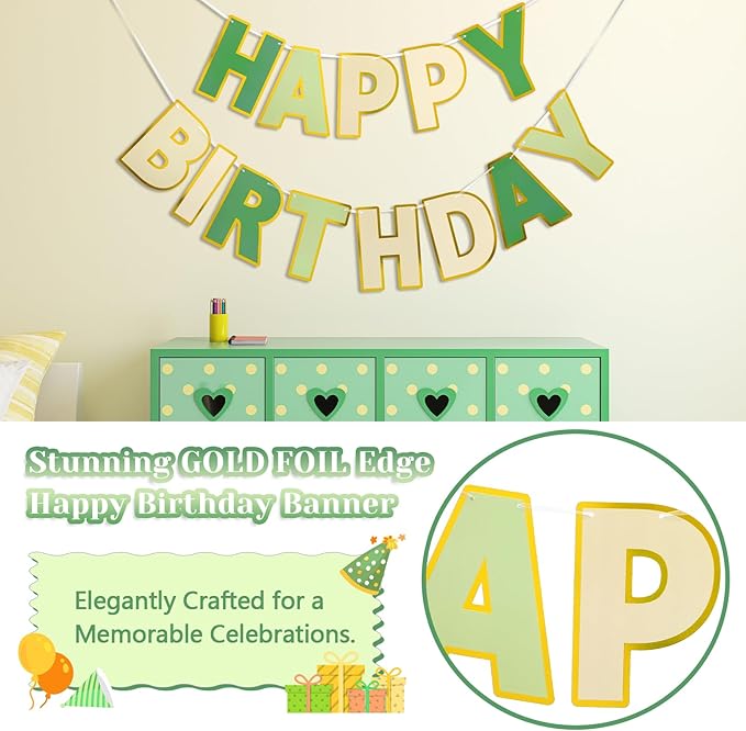 Happy Birthday Banner - 9ft Pre-Strung Happy Birthday Sign for Women, Men, Girls, Boys - No DIY Birthday Decorations & Party Supplies(Sage Green)