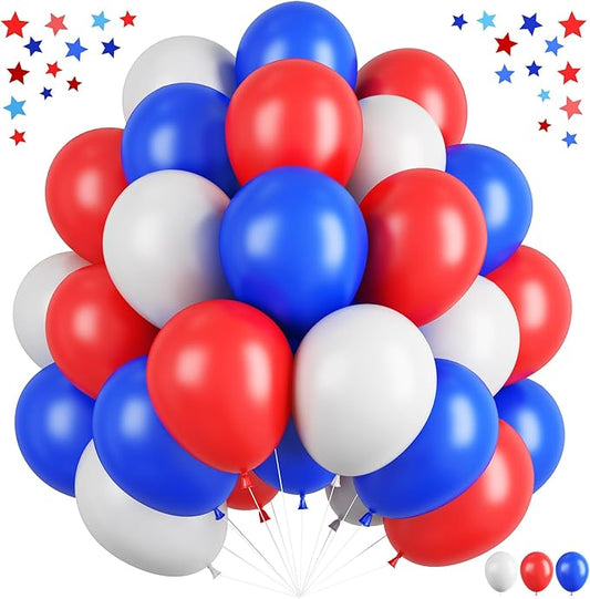 Blue Red White Balloons, 12 Inch Dark Blue Matt Red and Ivory Latex Helium Balloon for Baseball Cartoon Birthdays Labor Patriotic Theme 4th of July Decorations Independence Day Party Decorations