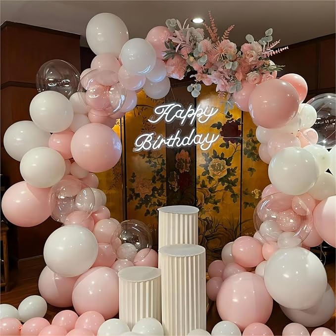 130-Pack Pastel Pink & White Balloon Garland Kit - 18/12/10/5 Inch Different Sizes White and Pink Latex Balloons for Baby Shower, Princess Birthday, Wedding Arch Decor