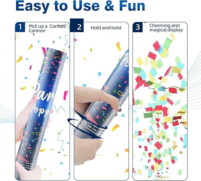 Confetti Cannon Party Popper 12 Pack Biodegradable Confetti Popper Cannons 12 Inch Multicolor Confetti Shooters for Wedding Graduation Birthday 4th of July New Year Christmas Party Supply Celebration
