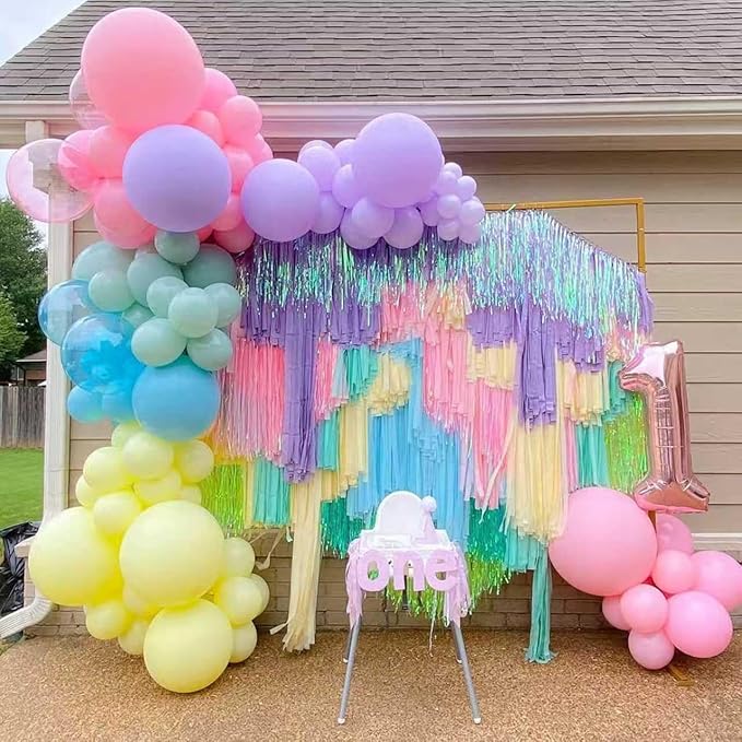 YMSZ Pastel Balloons Arch Kit with Different Sizes, Multicolor Macaron Pink Purple and Blue Yellow Balloons for Birthday, Easter, Baby Shower, Gender Reveal Party Decorations