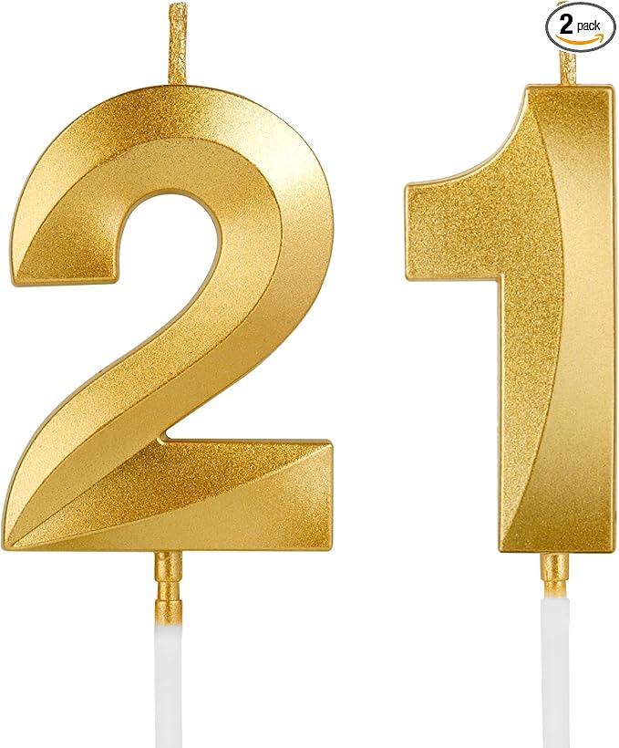 Birthday Candles, 1.96 Inch Number 21 Happy Birthday Candles, Number Candles Decoration for Birthday Party and Anniversary Celebration(Champagne Gold)