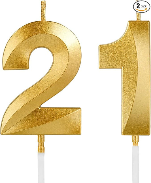 Birthday Candles, 1.96 Inch Number 21 Happy Birthday Candles, Number Candles Decoration for Birthday Party and Anniversary Celebration(Champagne Gold)