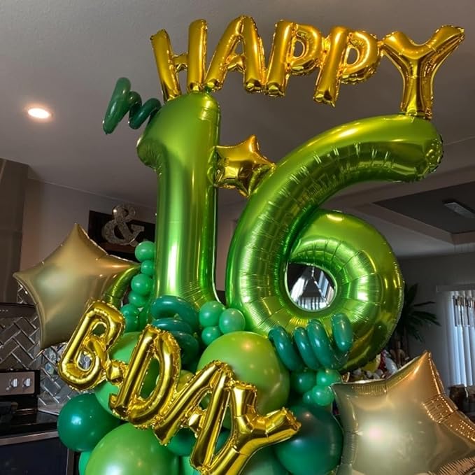 40 Inch Green Number 1 Balloon for 1st Birthday Decoration, Large Self Inflate Foil Number Balloons 0-9 for Boys Girls, Digit 1 Helium Balloons for Women Men Jungle Safari Party Anniversary Supplies