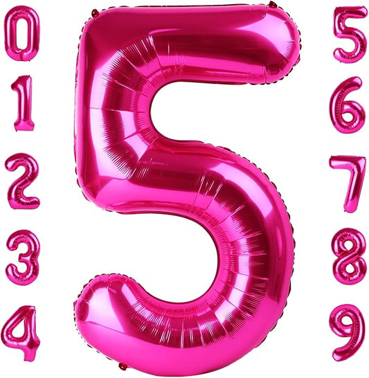 Balloon Numbers 40 Inch 5 Ballon for 5th Birthday Decorations, 15 25 35 50 Big Hot Pink Number Balloons for Wedding Photo Shoot Party Decor