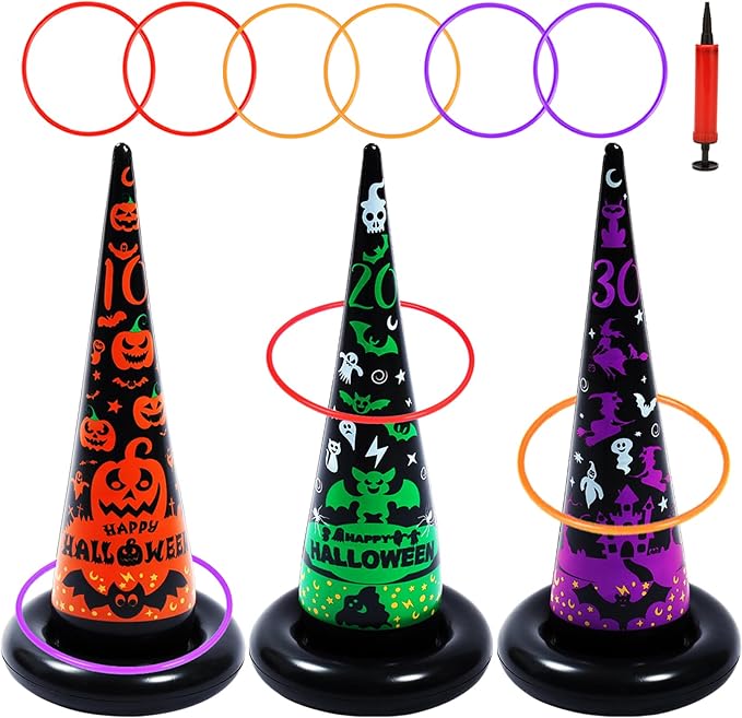 Halloween Party Games, Inflatable Witch Hat Ring Toss Games for Kids Adults Family Indoor Outdoor Toys & Decorations