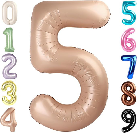 Balloon Numbers 40 Inch 5 Ballon for 5th Birthday Decorations, 15 25 35 50 Big Light Brown Number Balloons for Wedding Photo Shoot Party Decor