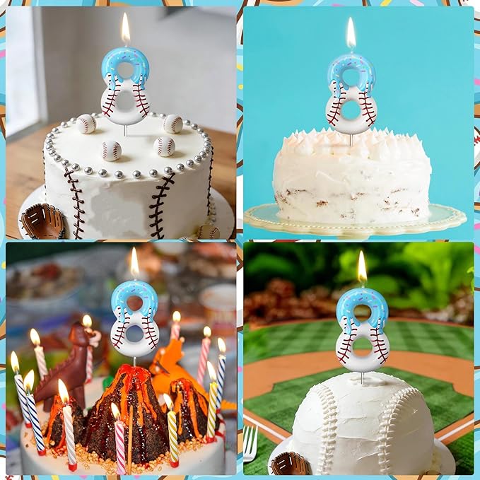 Conelist Ice Cream Drip Baseball Birthday Candle Number 8, Baseball Ice Cream Drip Birthday Cake Topper Candle Number 8 for Cake Sport Teams Theme Anniversary Celebration Party Decoration Favor Supply