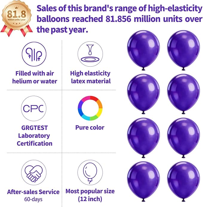 110pcs Purple Balloons 12 inch, Purple Latex Balloons for Birthday Party Baby Shower Wedding(with 2 Ribbons).
