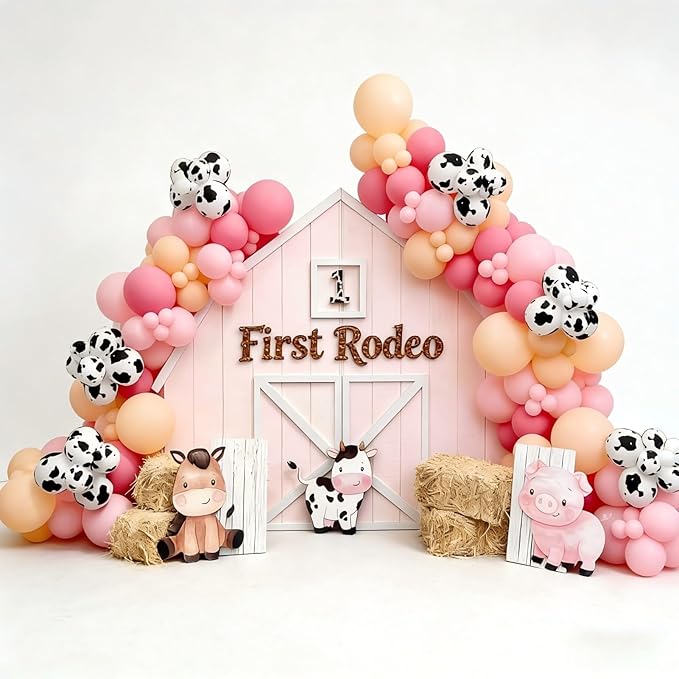 Cow Print Balloon Garland Arch Kit 155Pcs Farm Animal Cow Balloons Pastel Yellow Pink Balloons for Farm Cowgirl Theme Birthday Party Decor
