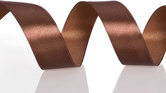 YASEO 1 Inch Brown Solid Satin Ribbon, 50 Yards Craft Fabric Ribbon for Gift Wrapping Floral Bouquets Wedding Party Decoration