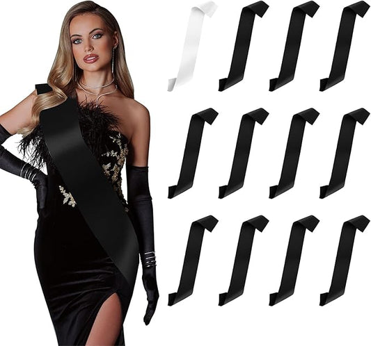 12pcs Satin Sash - White & Black Sash Party Favors for Graduation, Birthday, Bride To Be, Bridesmaid, Bachelorette, Prom Queen, Homecoming Court, President