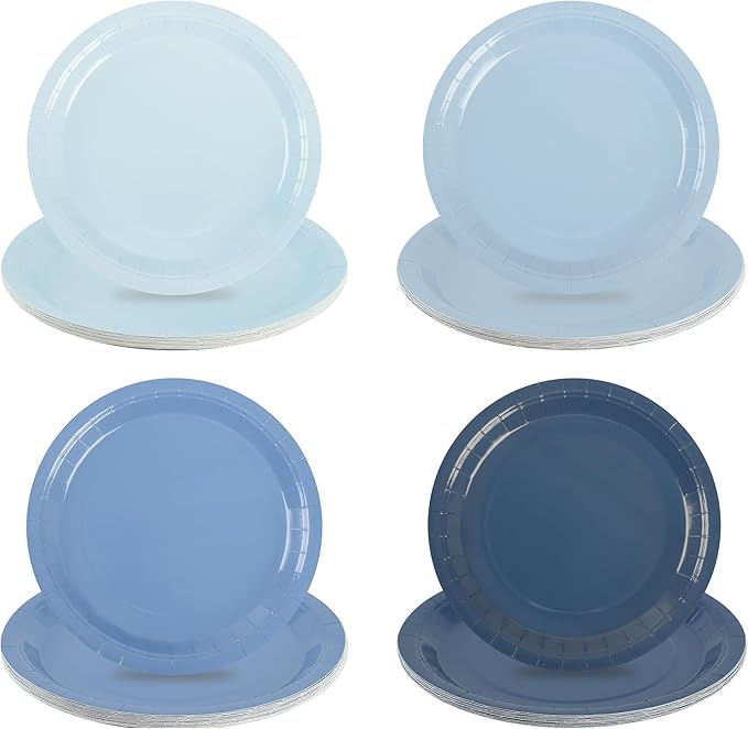 AimFun 24Pcs Dusty Blue Paper Plates Gradient Blue Party Plates 7??Disposable Round Dessert Plates for Father?™s Day Birthday Wedding Bridal Engagement Baby Shower Party Supplies