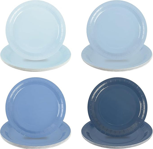 AimFun Dusty Blue Paper Plates Gradient Blue Party Plates 7?�Disposable Round Dessert Plates for Birthday Wedding Bridal Engagement Baby Shower Party Supplies 4 Colors (48)