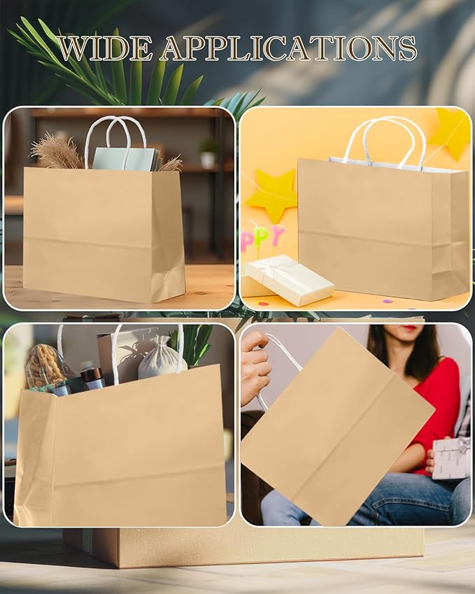 qiqee 24PCS Large Gift Bag with Handles Bulk 13"x4.5"x10" Gift Bags Almond Yellow Bags Multiple Uses (32x11x25cm,Wide Large)