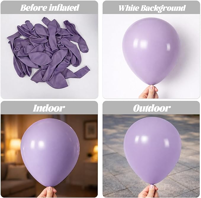 Voircoloria 90pack Lilac Balloons Different Size 18/12/10/5 Inch Lilac Balloon Garland Arch Kit for Graduation, Wedding, Birthday, Princess Theme Party, Baby Shower, Anniversary Party Decorations
