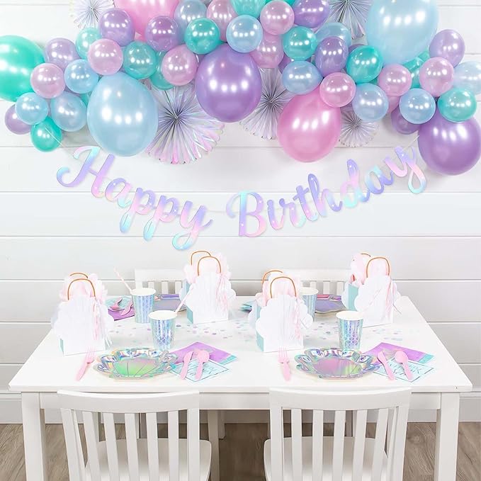 Glitter Happy Birthday Banner Sign, Rainbow Gradient Party Supplies Photo Prop Decorations for Women, Girls, Reusable Birthday Backdrop Banners, Glittering Decor for Unicorn Themed Party (Iridescent)
