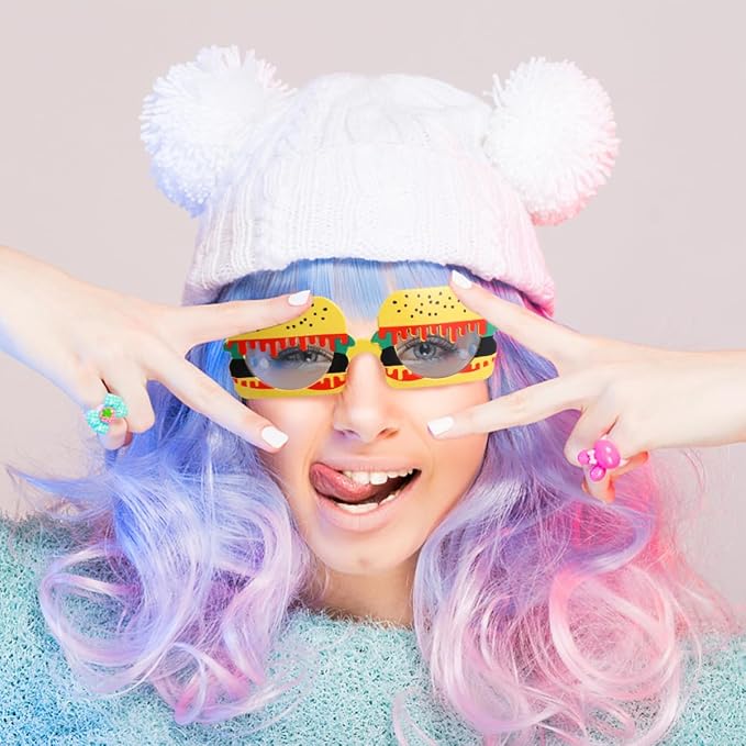 Ciieeo Hamburger Sunglasses Party Photo Props Fun Yellow Burger-Shaped Sunglasses for Birthday Ball Masquerade Dance